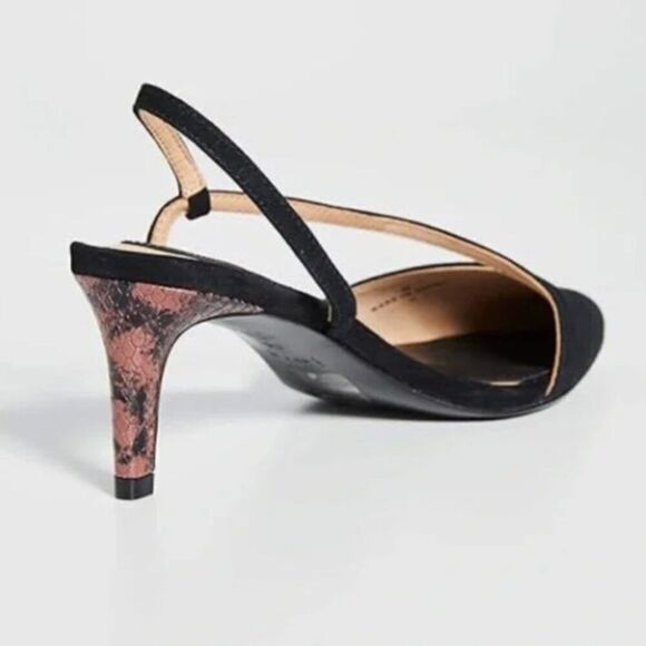 Joie Reno Black Suede Heels Slingbacks 36.5 US 6.5 snakeskin heel New - Picture 2 of 9
